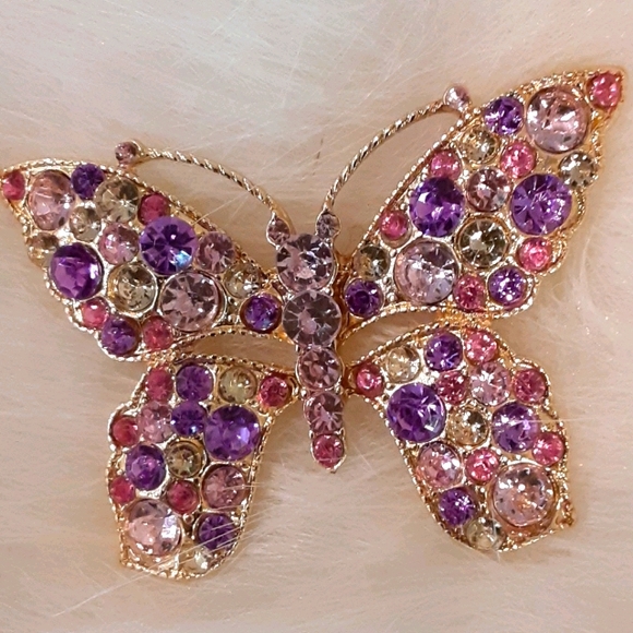 Butterfly Brooch/Pin Pink/Purple Stones - Picture 5 of 6
